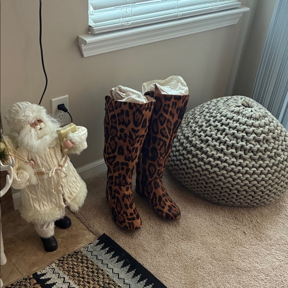 Shoes - Leopard Print Knee-High Boots